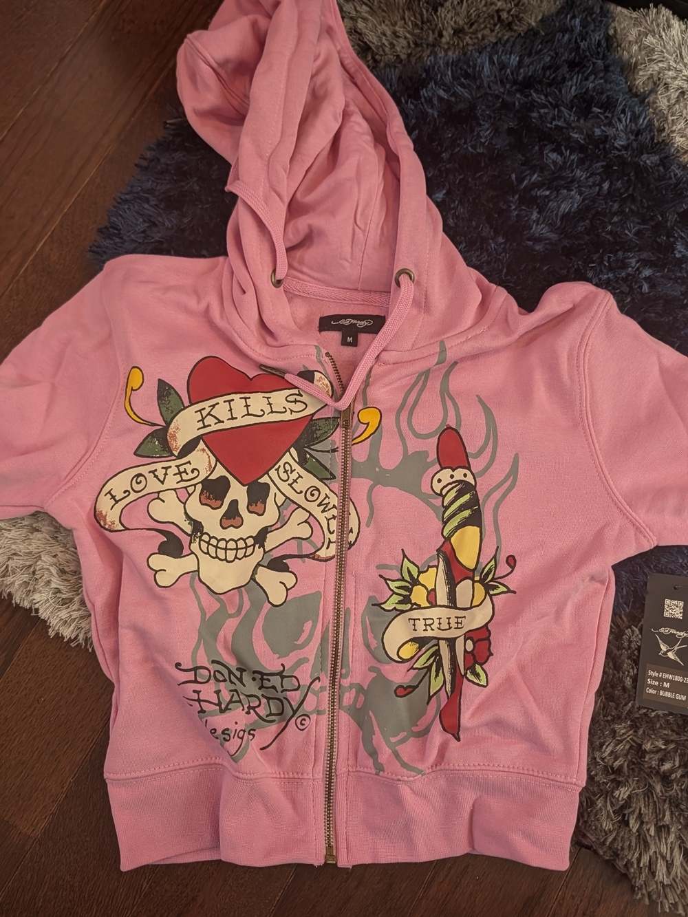 Ed Hardy Pink Skull & Dagger Zip Hoodie